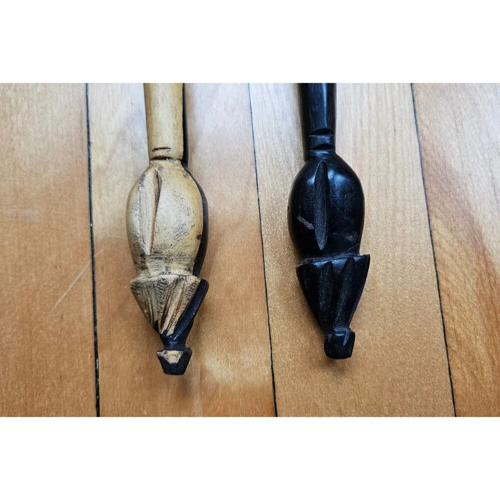 Handcarved Ebony and Ivory Wooden Hut Salad Servers from Mali
